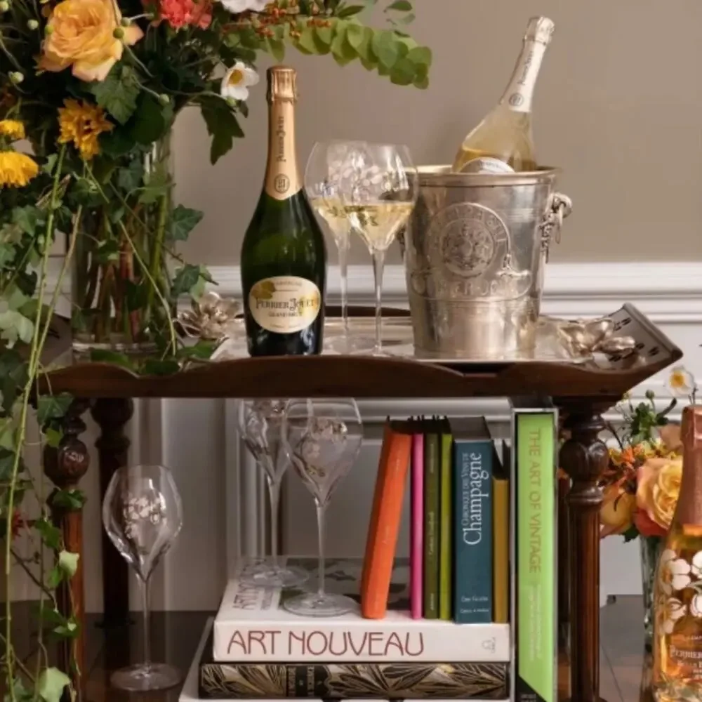 Perrier Jouet Verre Belle Epoque Hand Painted Animone Grand Champagne 6pc Set